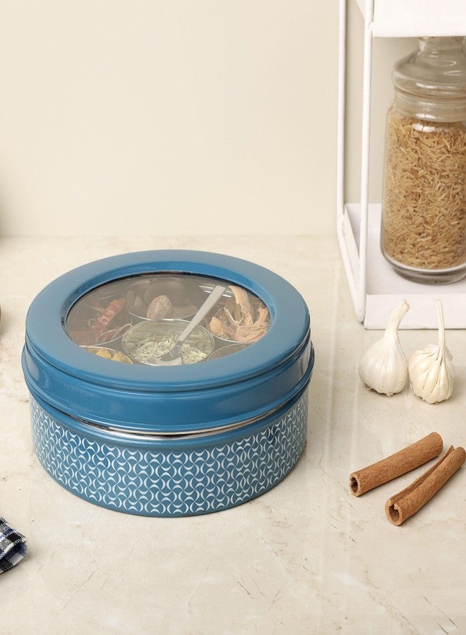 dudki 7 in 1 Stainless Steel Spice box for kitchen sturdy Masala dabba jar for Spices Seamless Design (Dusky Blue) - Image 1