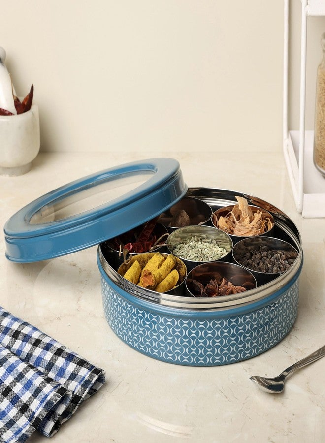 dudki 7 in 1 Stainless Steel Spice box for kitchen sturdy Masala dabba jar for Spices Seamless Design (Dusky Blue) - Image 3