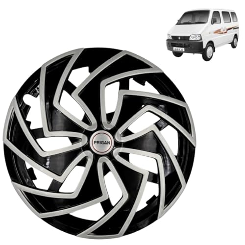 Prigan Wheel Cover for Maruti EECO 13 Inch Silver Black Wheel Cap (Available in 12,13,14,15,16 Inch) (Set of 4 Pcs) (Press Fitting) Model- Spider DC-13 - Image 1