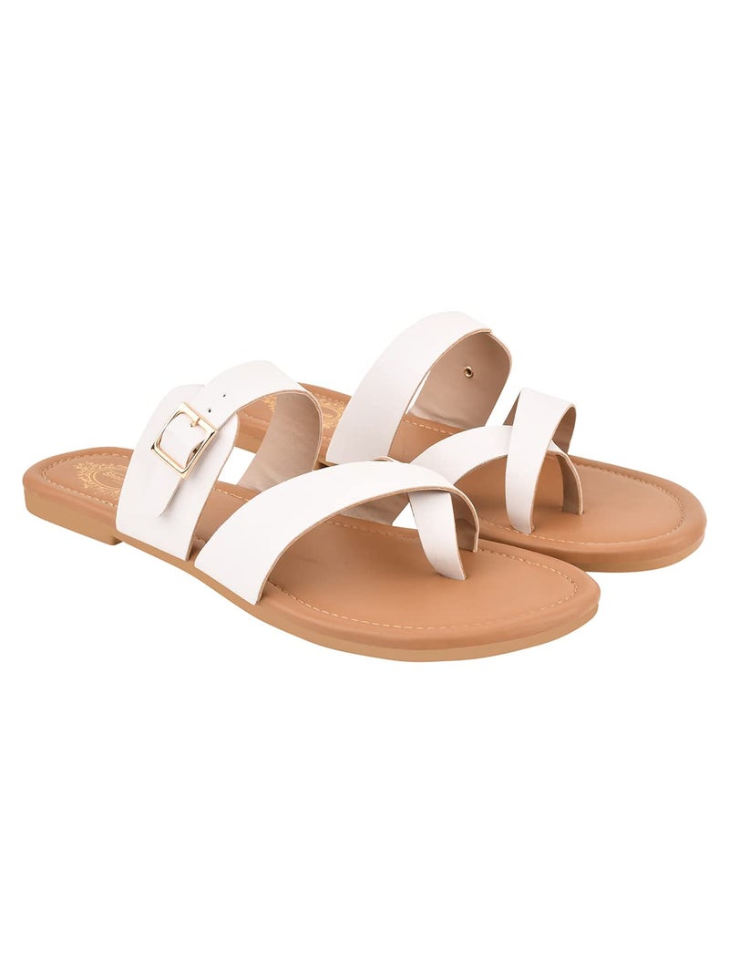 Shoetopia Stylish Side Buckle Detailed White Flats for Women & Girls /UK7 - Image 2