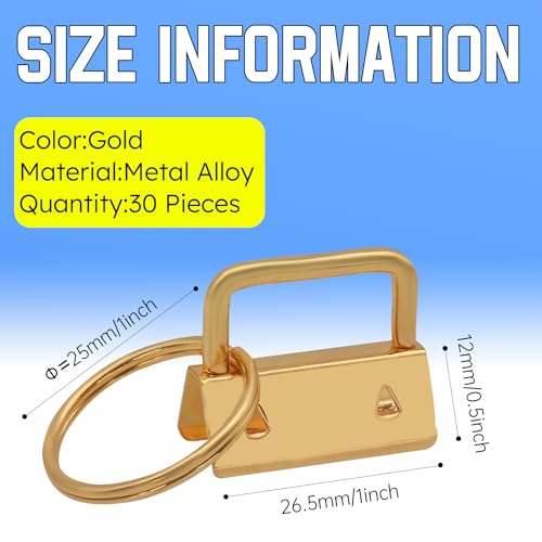 Uxney 1 Inch Gold Key Fob Hardware, 30 PCS Keychain Clamps with Split Rings for Wristlet Strap, Lanyard, Bag Tag Making and DIY Craft Supplies - Image 2
