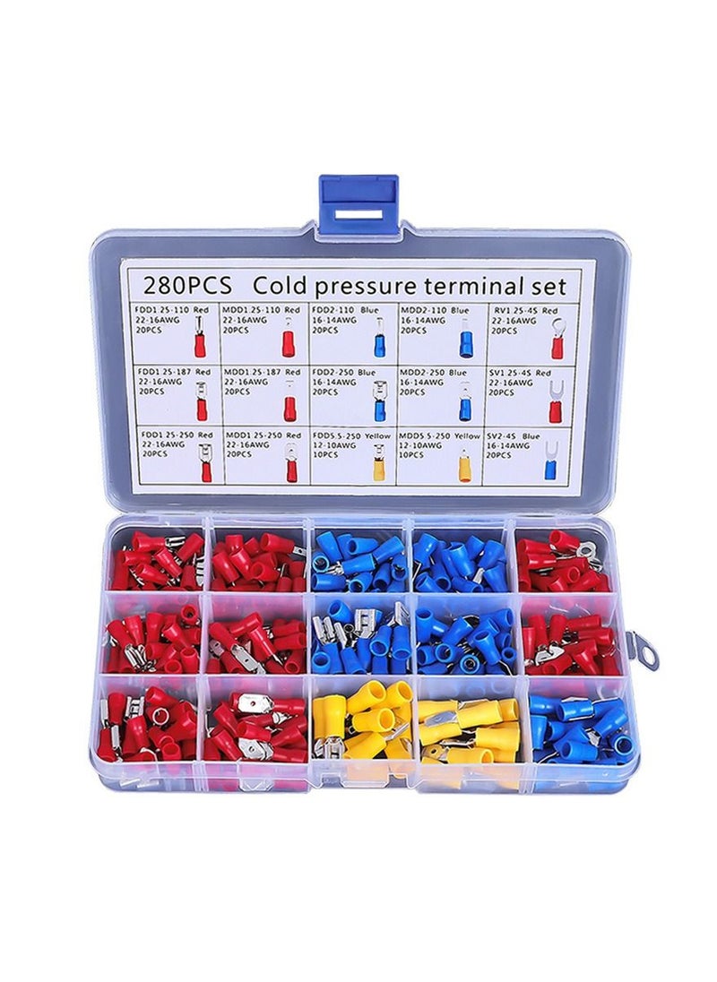 Generic - 280PCS Crimp Connectors 2.8mm 4.8mm 6.3mm Male And Female Spade Connector Kit 15 Types Crimp Terminals Electrical Connectors Includes Spade Ring Fork Wire Connectors - Image 1