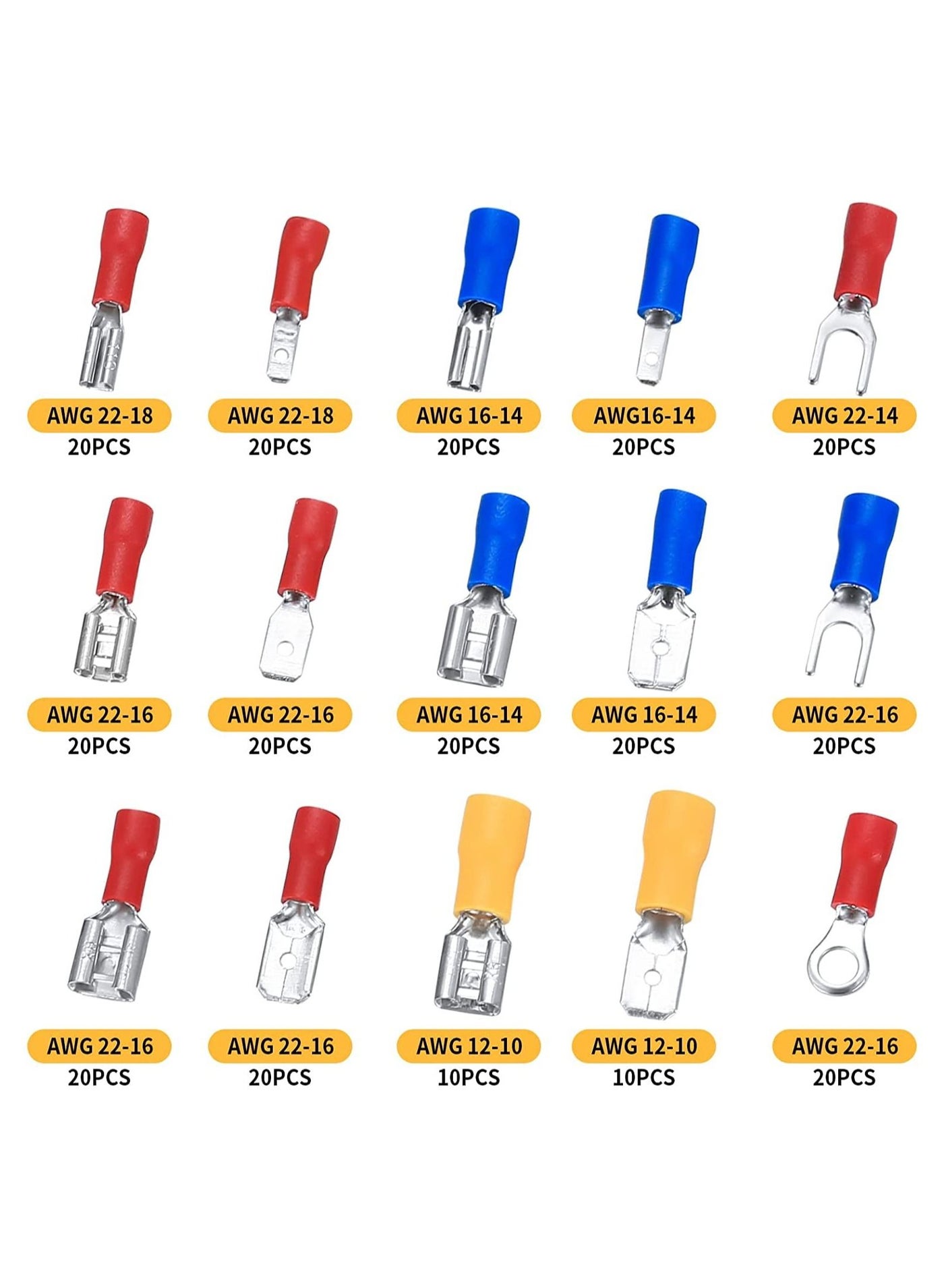 100-Pack 22-16 AWG 2.8mm Female Spade Insulated Crimp Terminals – Electrical Wire Connector Kit