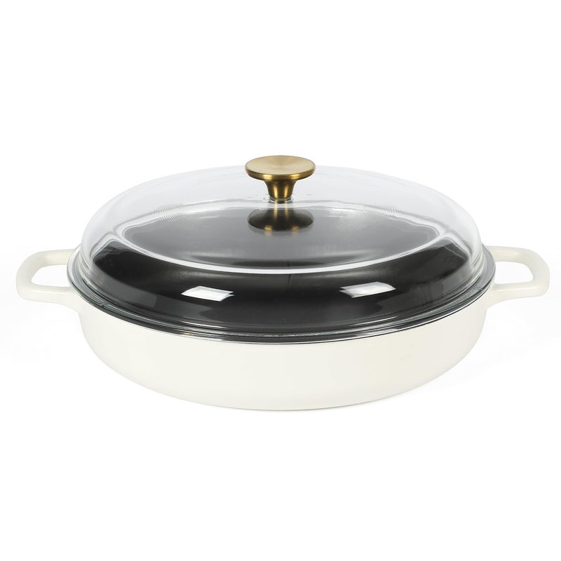 Sur La Table Kitchen Essentials Supper Club 3.75 Quart Enamel Cast Iron All In One Multi-Purpose Non-Toxic Nonstick Braiser Pan W/Borosilicate Glass Lid - Eggshell White - Image 1