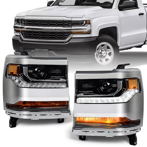 VLINCAR Headlight Assembly Compatible with Chevy Silverado 1500 2016 2017 2018 (Only for Hid/Xenon Model) Factory Replacement Head Light Lamp Chrome Housing Right Passenger Side - Image 1