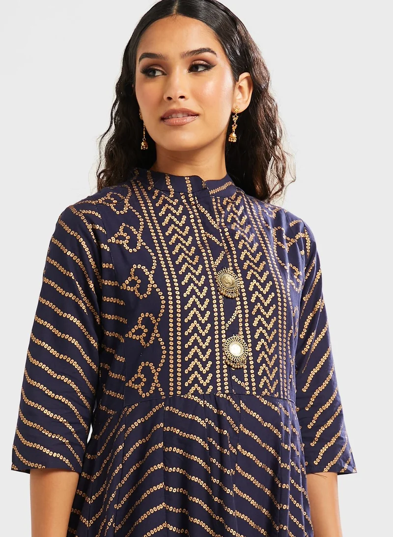 kolaba Printed Button Detail Kurta