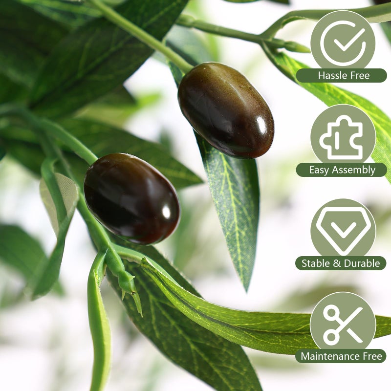 Alupssuc 5ft Olive Tree Artificial Indoor, Fake Tree Potted Faux Olive Trees with Lifelike Fruits and Realistic Leaves, Artificial Plants Indoor Fake Plants for Modern Home Office Living Room Decor - Image 2