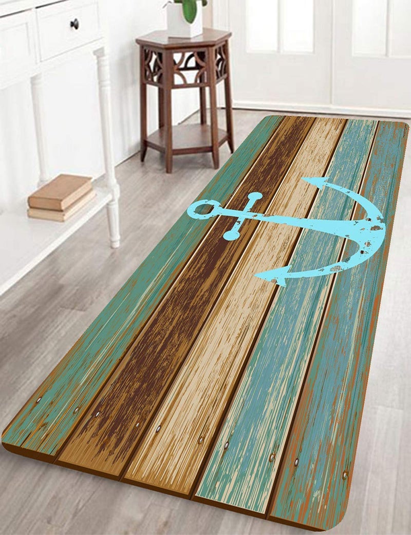 Creative House Life Coastal Runner Rug for Hallway 2x6, Vintage Anchor Memory Foam Floor Mat, Nautical Beach House Decor, Non-Slip Washable Bedroom Area Carpet, Soft Entryway Runner - Image 1
