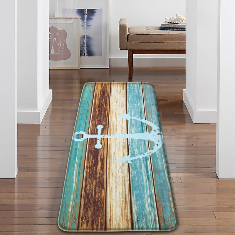 Creative House Life Coastal Runner Rug for Hallway 2x6, Vintage Anchor Memory Foam Floor Mat, Nautical Beach House Decor, Non-Slip Washable Bedroom Area Carpet, Soft Entryway Runner - Image 4