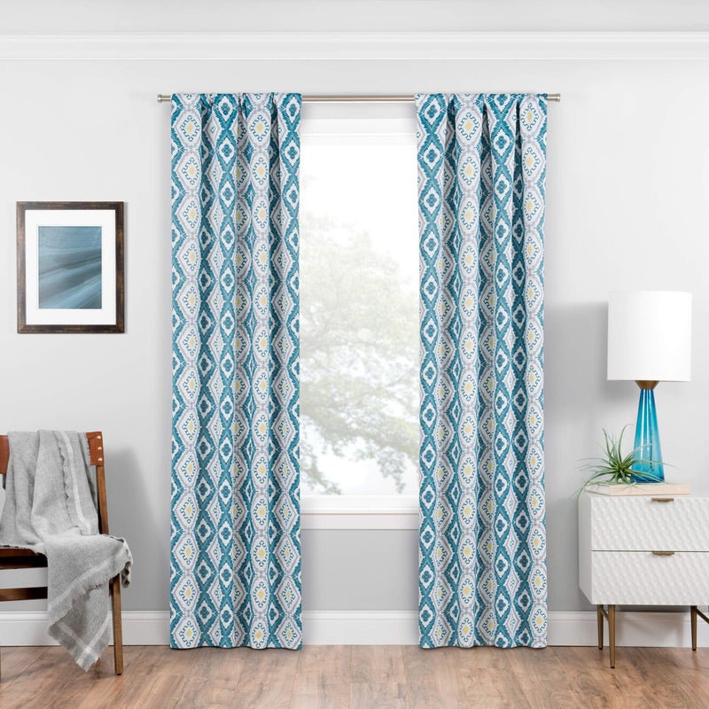 ECLIPSE Room Darkening Curtains for Bedroom  Morrow 37 x 95 Thermal Insulated Single Panel Rod Pocket Light Blocking Curtains for Living Room Teal