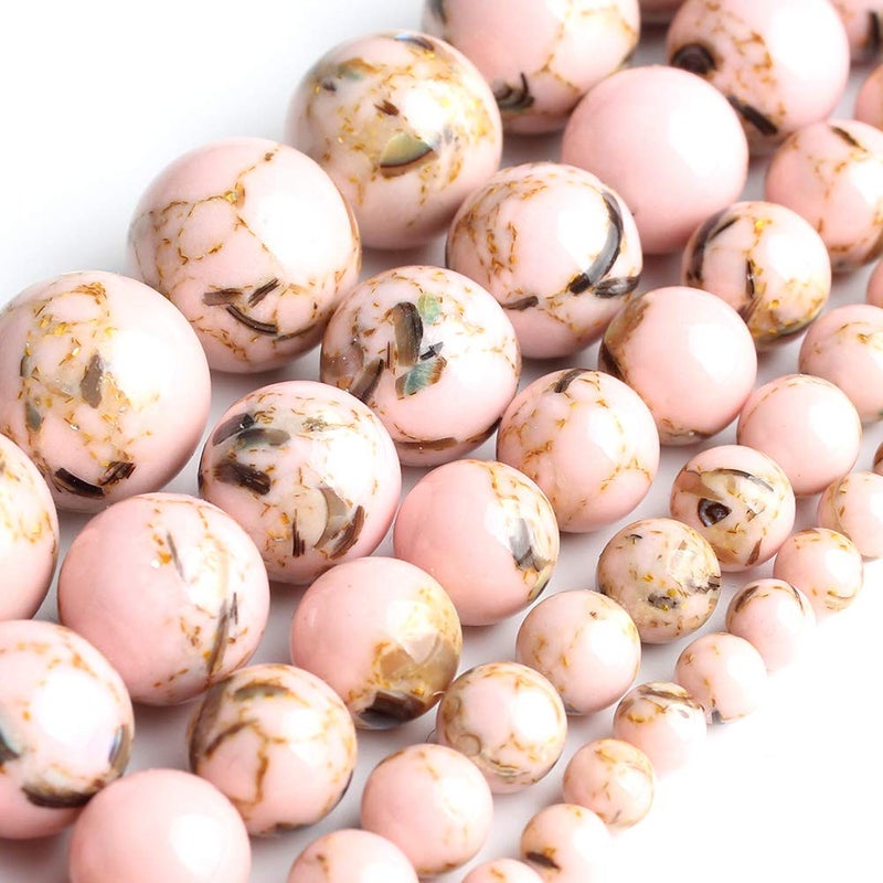 Yochus 10mm Pink Shell Turquoises Round Loose Beads Natural Stone Beads for Jewelry Making