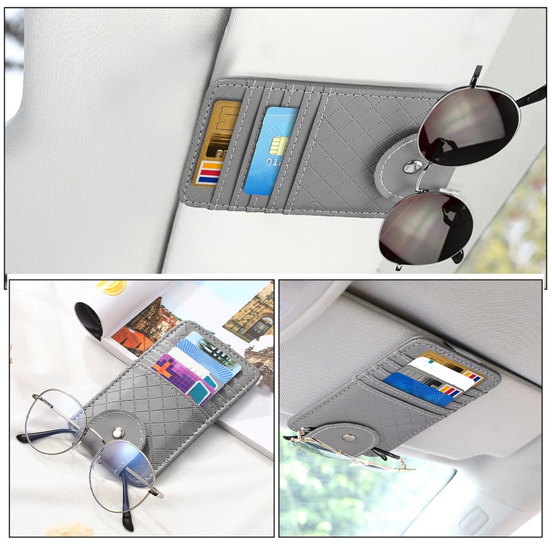 4 pcs Car Sun Visor Organizer Multifunctional Pu Glasses Clip Card Holder Ticket Clip Auto Interior Accessories For Sunglasses Documents Grey - Image 5