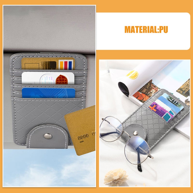 4 pcs Car Sun Visor Organizer Multifunctional Pu Glasses Clip Card Holder Ticket Clip Auto Interior Accessories For Sunglasses Documents Grey - Image 3