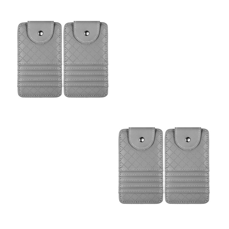 4 pcs Car Sun Visor Organizer Multifunctional Pu Glasses Clip Card Holder Ticket Clip Auto Interior Accessories For Sunglasses Documents Grey - Image 1