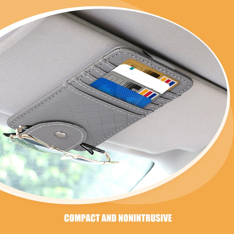 4 pcs Car Sun Visor Organizer Multifunctional Pu Glasses Clip Card Holder Ticket Clip Auto Interior Accessories For Sunglasses Documents Grey - Image 4