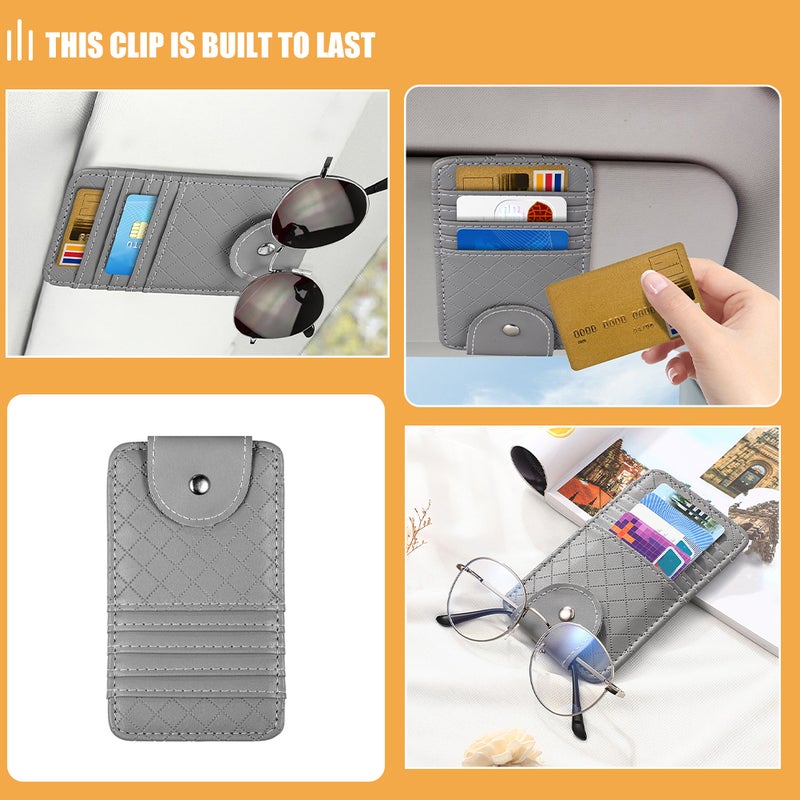 4 pcs Car Sun Visor Organizer Multifunctional Pu Glasses Clip Card Holder Ticket Clip Auto Interior Accessories For Sunglasses Documents Grey - Image 2