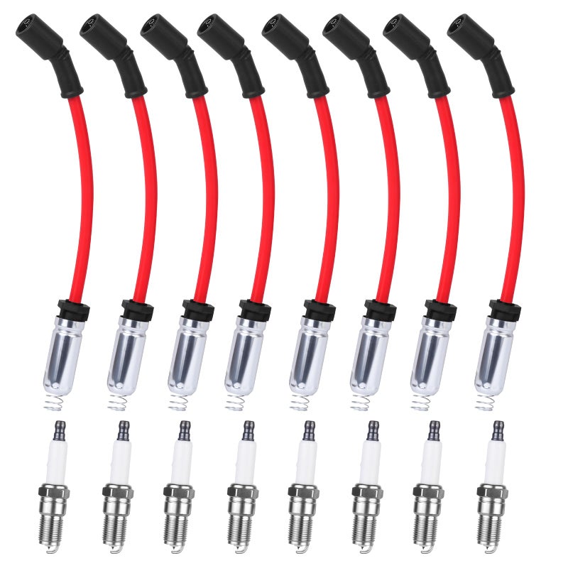Ozikutech High Performance Spark Plugs and Wires Set of 8 Fit for 20002013 Chevy Silverado Tahoe Suburban Avalanche GMC Sierra Yukon 1500 2500 Escalade 48 53 60 62 Ls Replace for 41162 41110 19431551 - Image 2