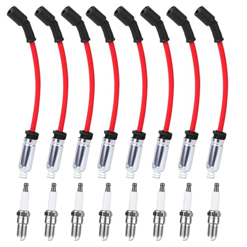 Ozikutech High Performance Spark Plugs and Wires Set of 8 Fit for 20002013 Chevy Silverado Tahoe Suburban Avalanche GMC Sierra Yukon 1500 2500 Escalade 48 53 60 62 Ls Replace for 41162 41110 19431551 - Image 1