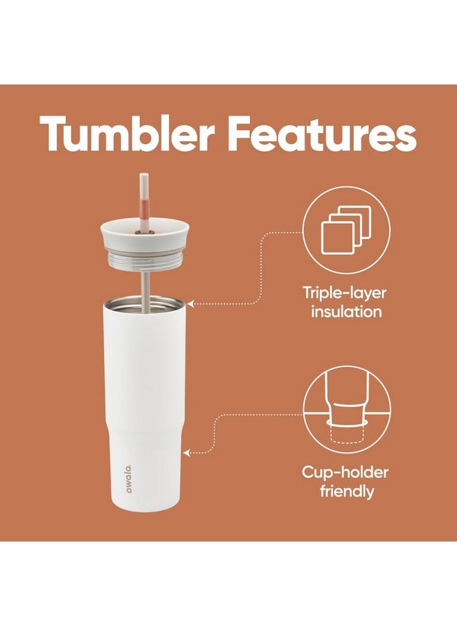 Owala Owala Stainless Steel Triple Layer Insulated Travel Tumbler with Spill Resistant Lid and Straw, BPA Free, 24 oz, Grey/White (Iced Tea)  - Image 2