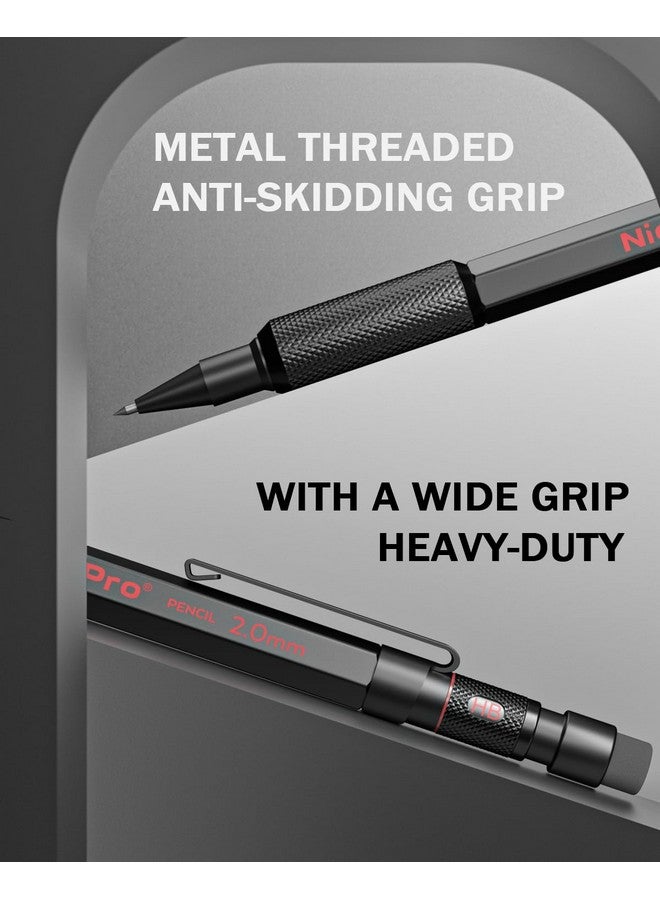 نيكبرو مجموعة أقلام رصاص ميكانيكية 2 مم مع حافظة، 12 عبوة رصاص سوداء، 12 عبوة رصاص ملونة، ممحاة - حامل رصاص معدني مقاوم للعوامل الجوية Mp2000، قلم رصاص نجار شديد التحمل للكتابة والرسم والنجارة - Image 4