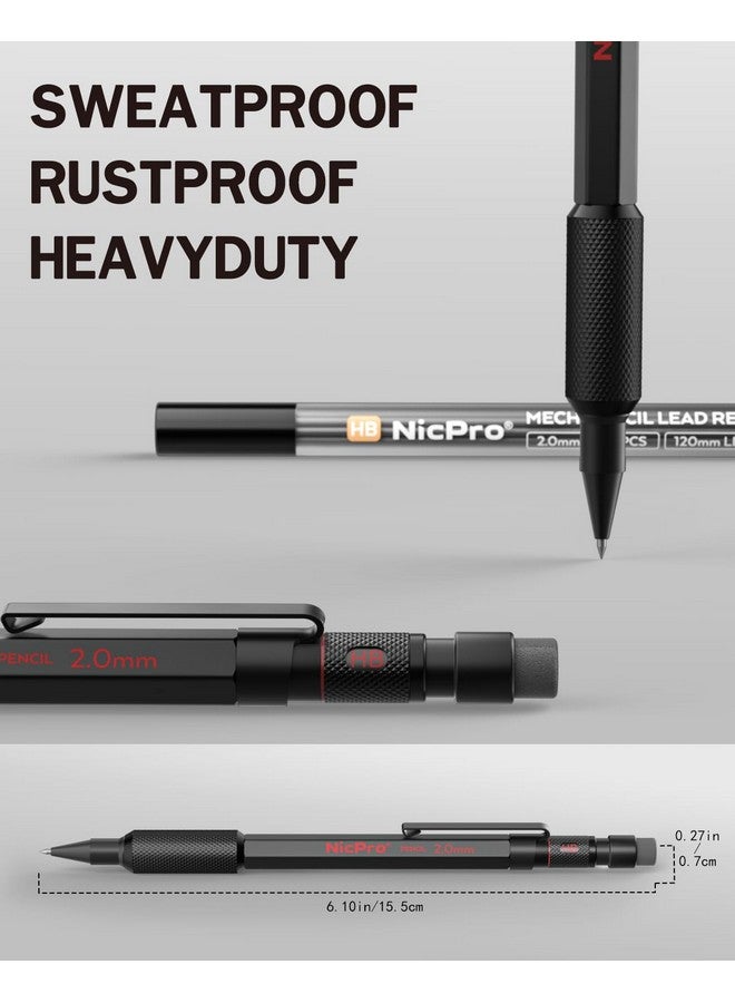نيكبرو مجموعة أقلام رصاص ميكانيكية 2 مم مع حافظة، 12 عبوة رصاص سوداء، 12 عبوة رصاص ملونة، ممحاة - حامل رصاص معدني مقاوم للعوامل الجوية Mp2000، قلم رصاص نجار شديد التحمل للكتابة والرسم والنجارة - Image 5