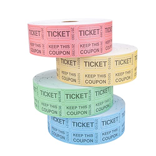 ESSENTIAL 8000 Assorted Double Raffle Tickets Rolls Set of 4 Assorted Colors Raffle Tickets Printable for Leisure, Movie Watching, Entertainment - Image 2