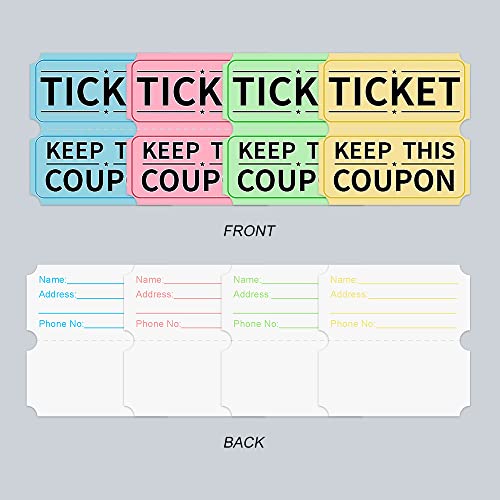 ESSENTIAL 8000 Assorted Double Raffle Tickets Rolls Set of 4 Assorted Colors Raffle Tickets Printable for Leisure, Movie Watching, Entertainment - Image 4