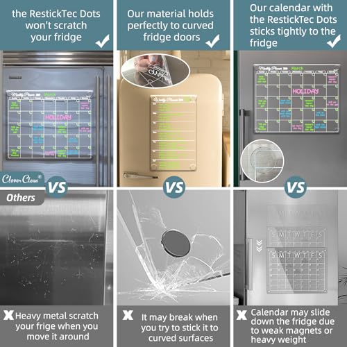Clever Clean Clear Non-Magnetic Calendar Set for Fridge - Dry Erase Transparent Monthly, Weekly Calendar and Blank Board - Sticks to Wall, Glass, Door, Any Smooth Surfaces - Image 4