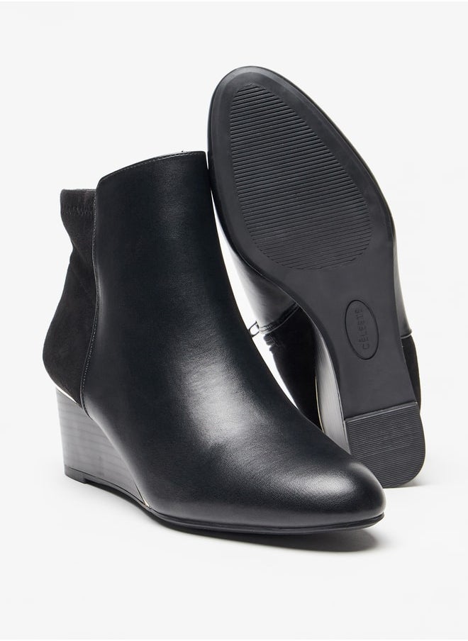 Celeste Women's Solid Ankle Boots with Wedge Heel and Zip Closure  - Image 4