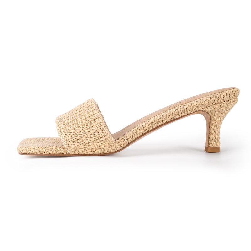 COMJUY Nude Kitten Heels for Women 2 Inch Heel Sandals Breathable Raffia Sandals Square Toe Cute Beach Summer Sandals 8 - Image 3