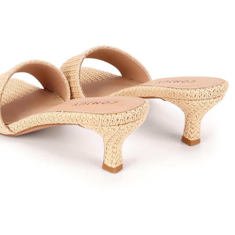 COMJUY Nude Kitten Heels for Women 2 Inch Heel Sandals Breathable Raffia Sandals Square Toe Cute Beach Summer Sandals 8 - Image 4