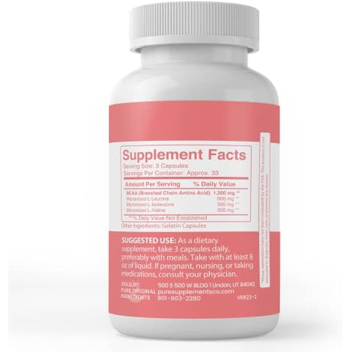 PURE ORIGINAL INGREDIENTS BCAA, (100 Capsules) Always Pure, No Additives Or Fillers, Lab Verified - Image 3