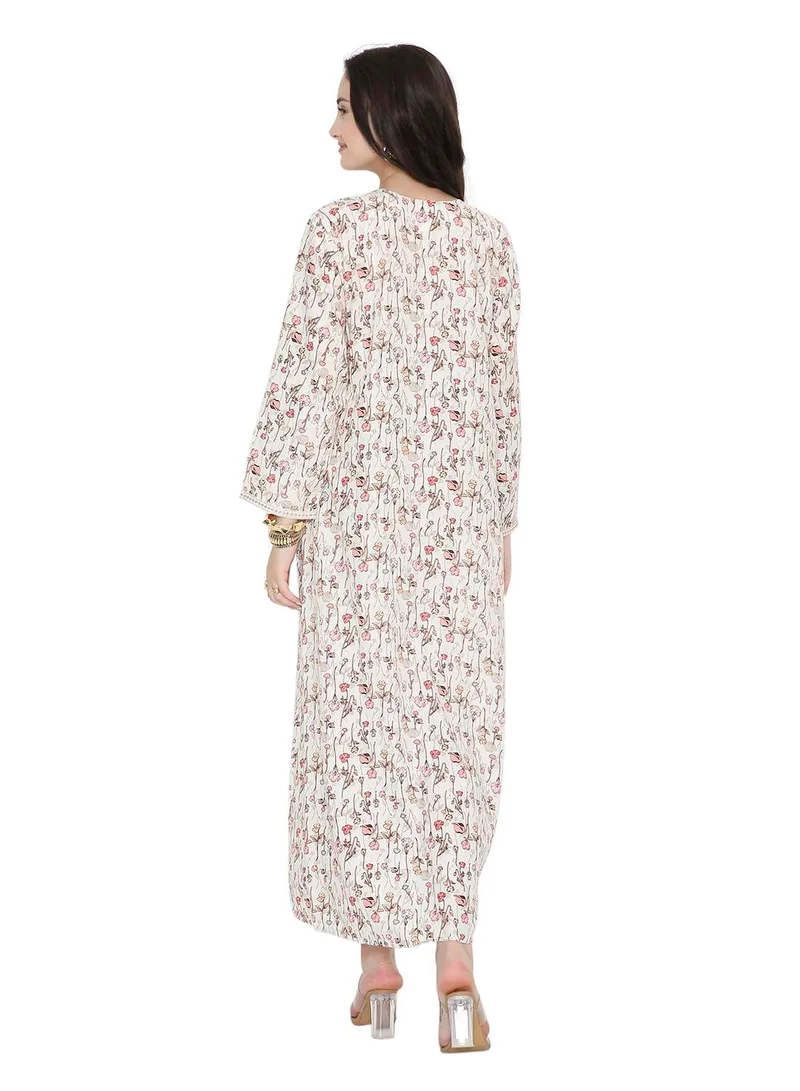 HANA & SARA Long Viscose Printed Casual Styled Arabic Kaftan Jalabiya Dresses