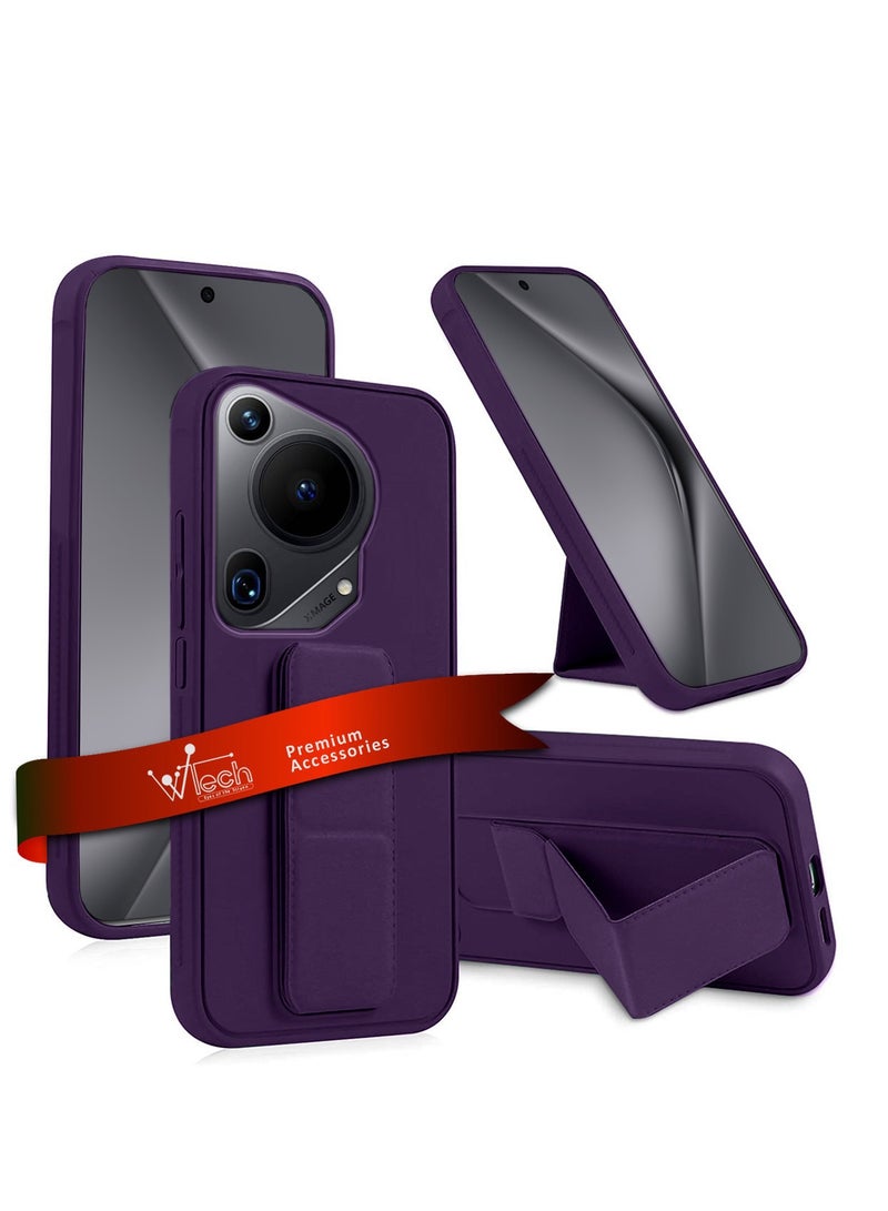 Wtech Hand Grip Foldable Magnetic Kickstand Wrist Strap Finger Grip With Built-In Iron Case Cover For Huawei Pura 70 Ultra 5G 2024 Eggplant Purple - Image 1