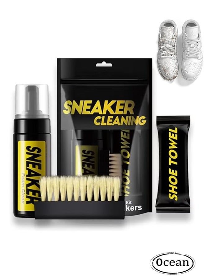 JS Sneaker Cleaning, Shoe Cleaner Kit for Sneaker, Water-Free Foam Sneaker Cleaner with Shoe Brush and Microfiber Clothing Towel, Sneaker Cleaning Travel Kit - Image 1