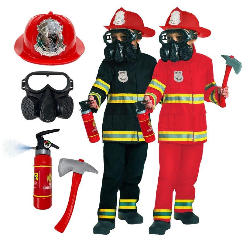 Morph Red Firefighter Costume For Kids Fireman Outfit For Boys Fire Fighter Dress Up Fun Role Play Costume Medium