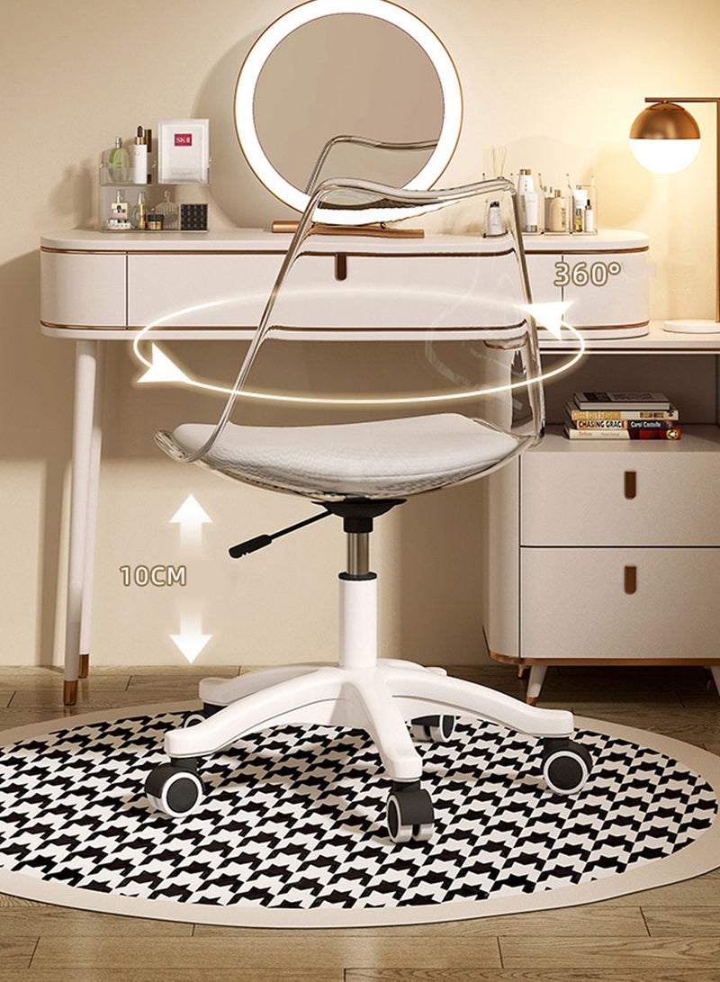 تايمي مجموعة من 2 كرسي مكتب منزلي حديث من الأكريليك، كرسي كمبيوتر دوار 360 درجة بدون أذرع من البلاستيك مع عجلات ومقعد مبطن لغرفة المعيشة وغرفة النوم والمكتب والفندق وغرفة الطعام، ابيض/شفاف - Image 4