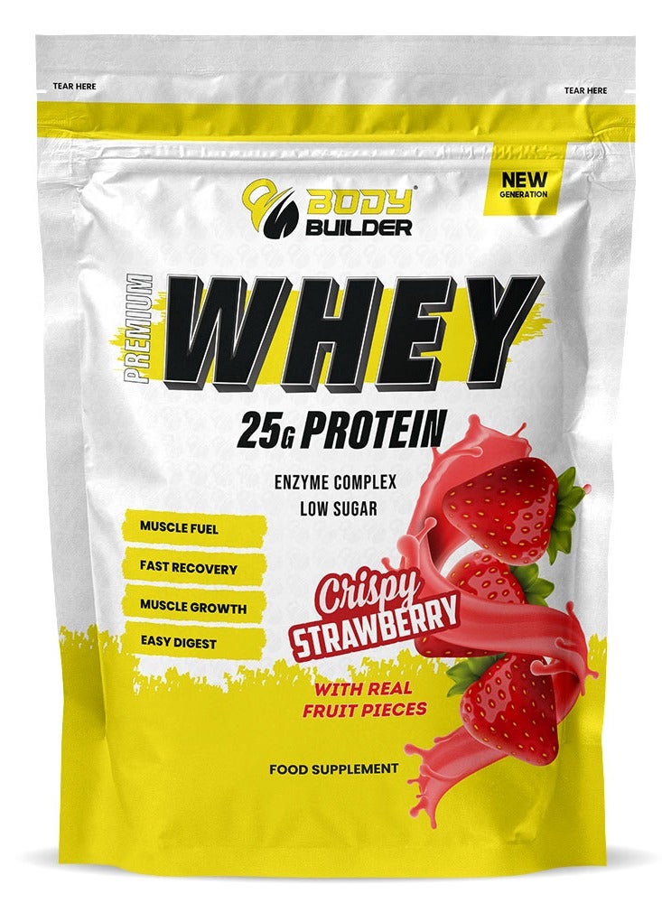 Body Builder Premium Whey Protein New Gen – Crispy Strawberry 1 LB, 25 G Protein, Digestive Enzyme Blend & Lactose-friendly