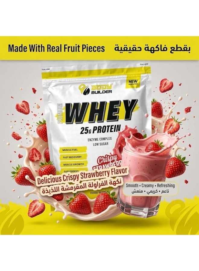 Premium Whey Protein New Gen – Crispy Strawberry 1 Lb, 25 G Protein, Digestive Enzyme Blend & Lactose-Friendly