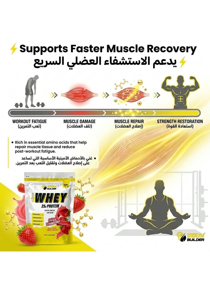 Body Builder Premium Whey Protein New Gen – Crispy Strawberry 1 LB, 25 G Protein, Digestive Enzyme Blend & Lactose-friendly - Image 2
