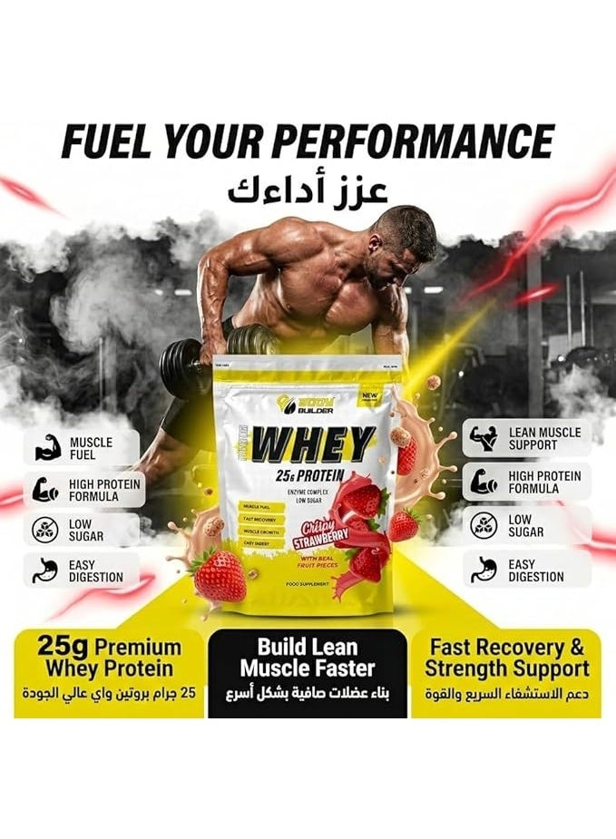 Premium Whey Protein New Gen – Crispy Strawberry 1 Lb, 25 G Protein, Digestive Enzyme Blend & Lactose-Friendly