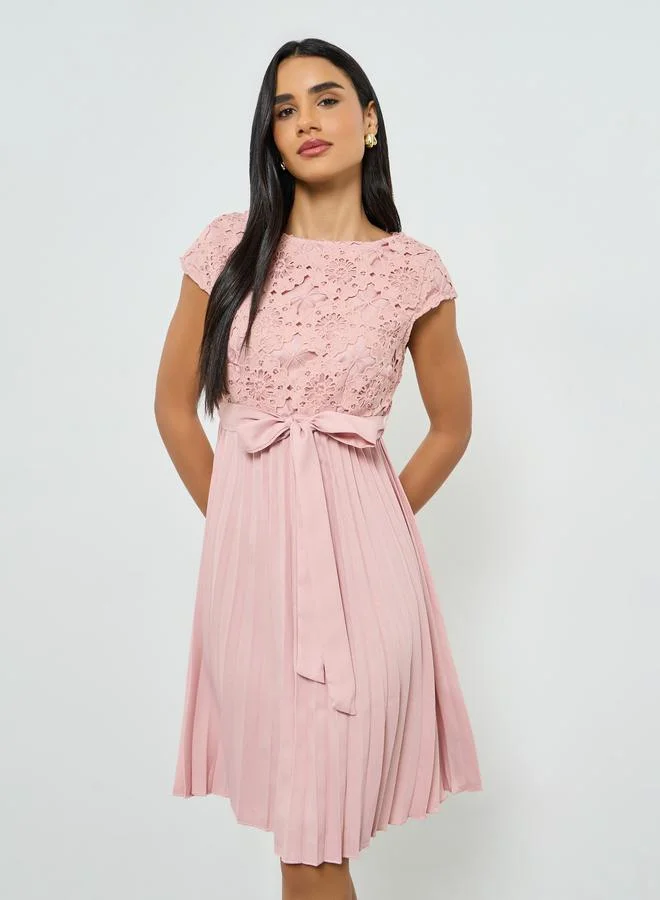 Take Two Pink Lace Pleated A-Line Knee-Length Dress