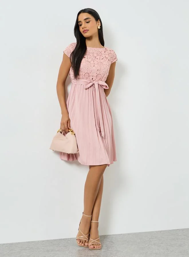 Take Two Pink Lace Pleated A-Line Knee-Length Dress