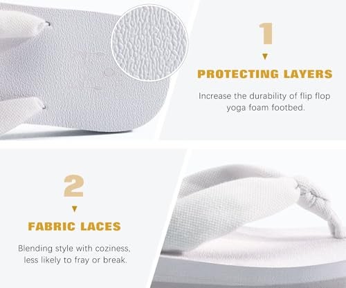 Kuailu Flip Flops Women Arch Support Yoga Mat Comfortable Summer Beach Walking Thong Cushion Sandals Slip on Pool Outfits Travel Essentials Orthotic Slides Indoor Outdoor Slippers Shoes White Size 8.5 - Image 5