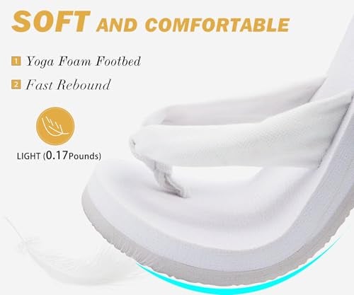 Kuailu Flip Flops Women Arch Support Yoga Mat Comfortable Summer Beach Walking Thong Cushion Sandals Slip on Pool Outfits Travel Essentials Orthotic Slides Indoor Outdoor Slippers Shoes White Size 8.5 - Image 3