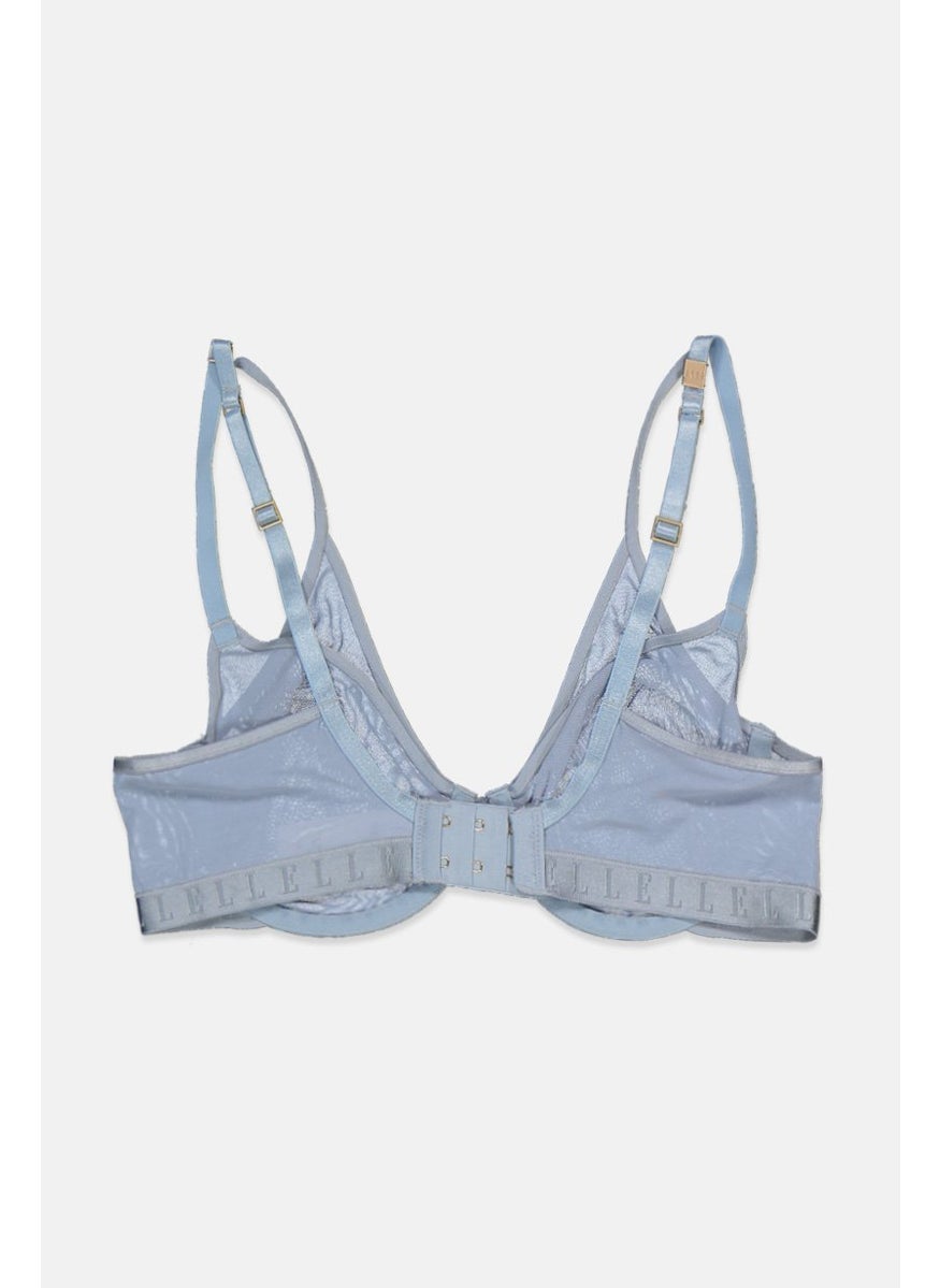 ELLE Women Non Padded Underwired Lace Bra, Light Blue  - Image 2