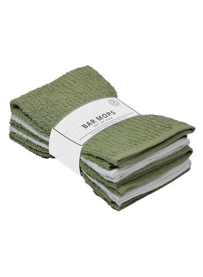 كيتشن كوارتر فوط مسح قطن فائقة الامتصاص 5-قطع أخضر وأبيض 16 x 19بوصة R5PCS-SET-GREEN-9