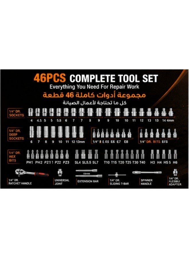 Inabyte 46PCS Socket Wrench Set | Premium CR-V Steel | 72-Tooth Quick Ratchet | Multi-Purpose Mechanic Tool Kit for Car Repair & Household | Portable Storage Case Included - Image 2