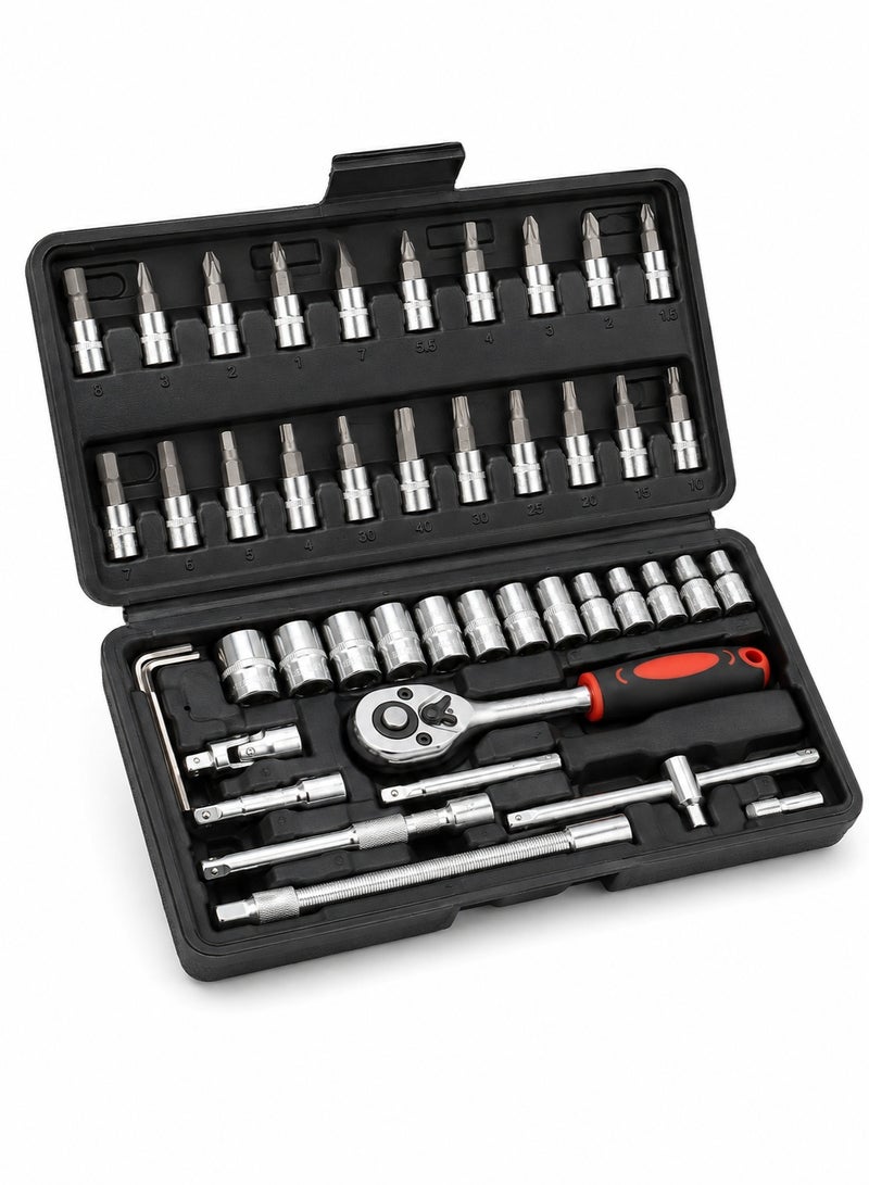 Inabyte 46PCS Socket Wrench Set | Premium CR-V Steel | 72-Tooth Quick Ratchet | Multi-Purpose Mechanic Tool Kit for Car Repair & Household | Portable Storage Case Included - Image 1