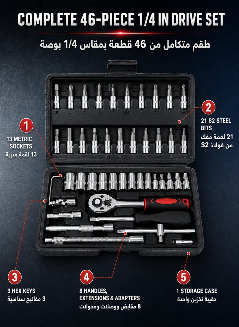 Inabyte 46PCS Socket Wrench Set | Premium CR-V Steel | 72-Tooth Quick Ratchet | Multi-Purpose Mechanic Tool Kit for Car Repair & Household | Portable Storage Case Included - Image 3